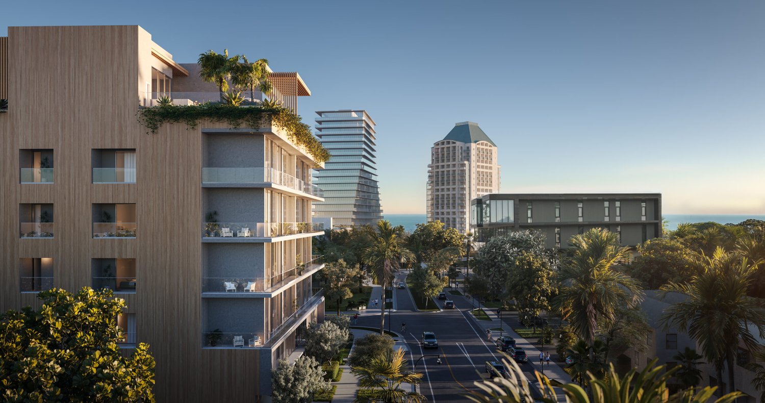 Rendering of OPUS Coconut Grove looking toward Biscayne Bay