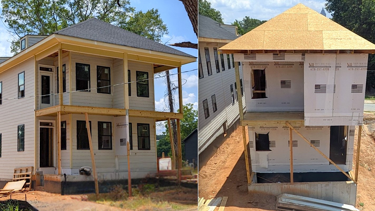 Duplexes under construction at Brawley Commons on James P. Brawley Drive