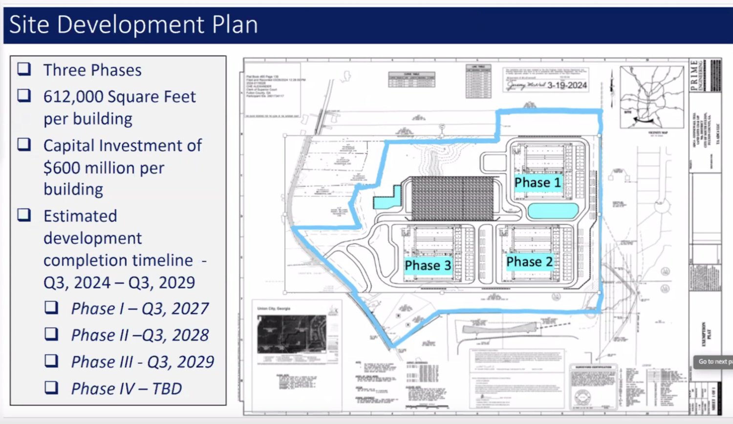 Site development plan for Microsoft's proposed three-phase Union City data center campus