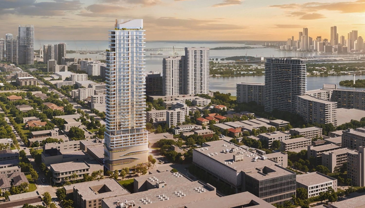 Aerial rendering of Crescent Heights' proposed 43-story tower at 1575 Alton Road, Miami Beach