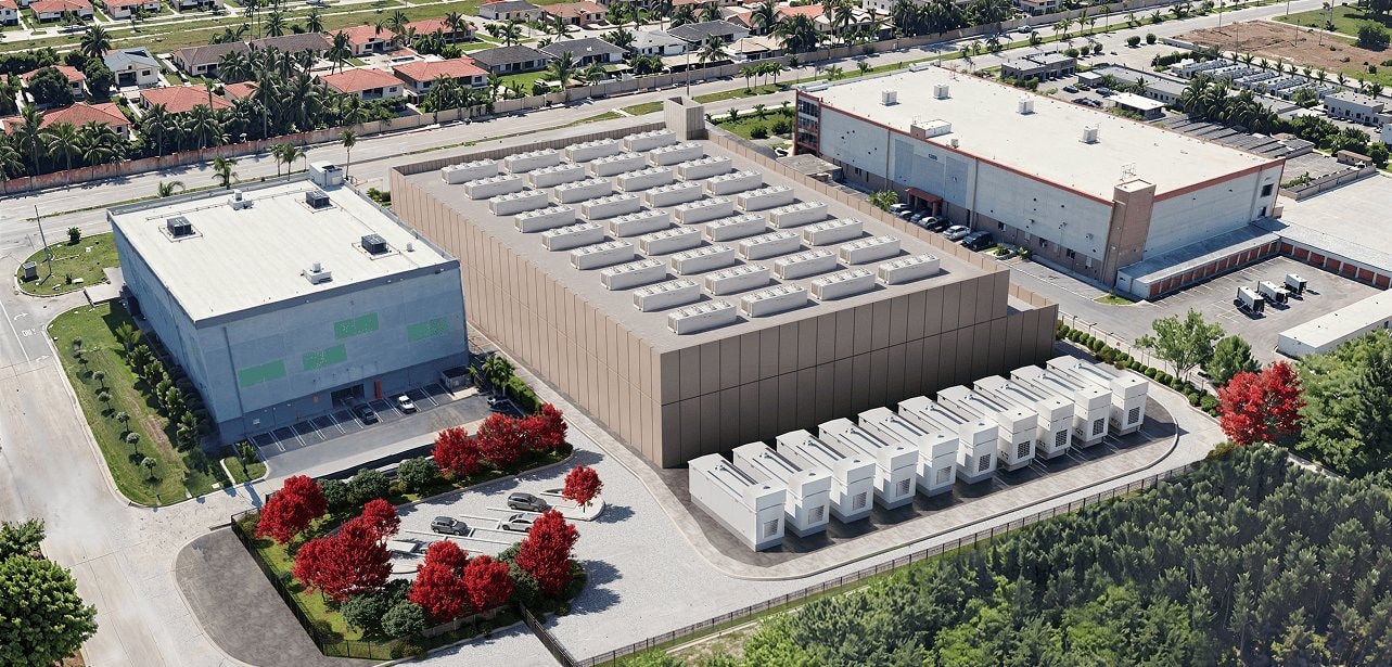 Developer rendering of the Metrobloks MIA A1 campus showing generator yard and neighboring uses