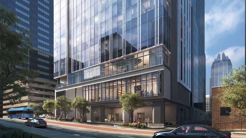 Rendering of the 30-story Embassy Suites & Tempo by Hilton tower at 415 Lavaca St in downtown Austin