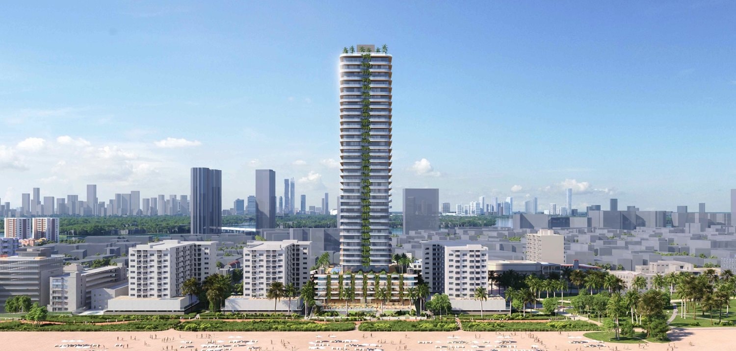 Rendering of The Savoy, a proposed 38-story tower on Ocean Drive, viewed from the beach