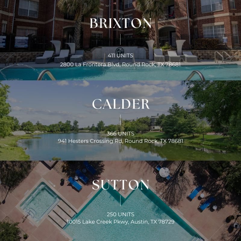 The three communities in Knightvest Capital's 1,027-unit Silicon Hills portfolio: Brixton, Calder, and Sutton