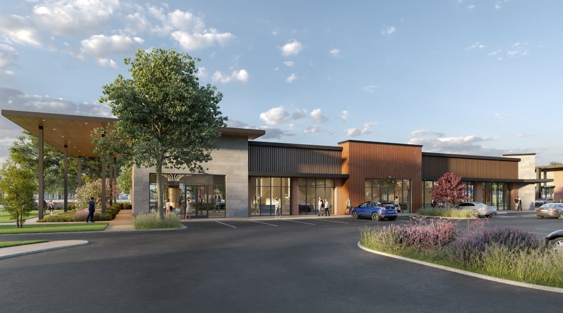 Rendering of the Easton Park Medical Center entry and drop-off canopy