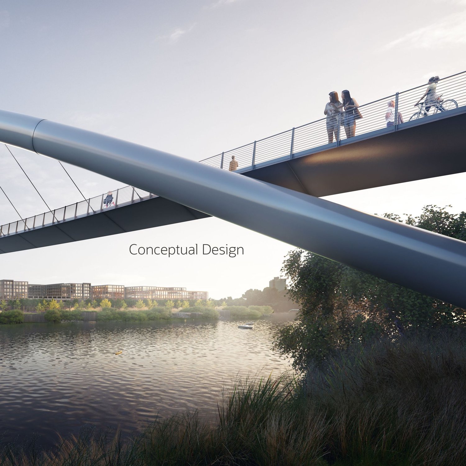 New rendering: Design revealed for Oracle bicycle and pedestrian bridge in Nashville - Axios Nashville