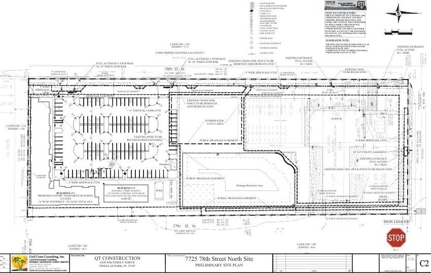 Preliminary site plan for the QT Construction mixed-use project at 7725 78th Street North, Pinellas Park