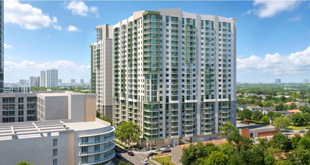 Rendering of the proposed Stirrup Plaza high-rise residential tower