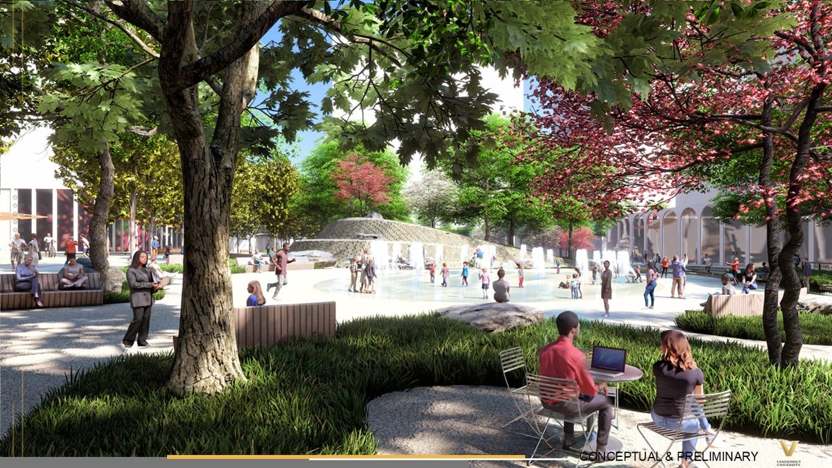 Conceptual rendering of the interactive fountain plaza at Anchor Park
