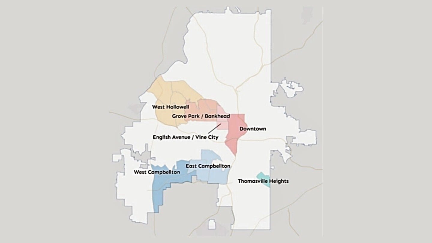 Map of Atlanta neighborhoods targeted by the Neighborhood Reinvestment Initiative