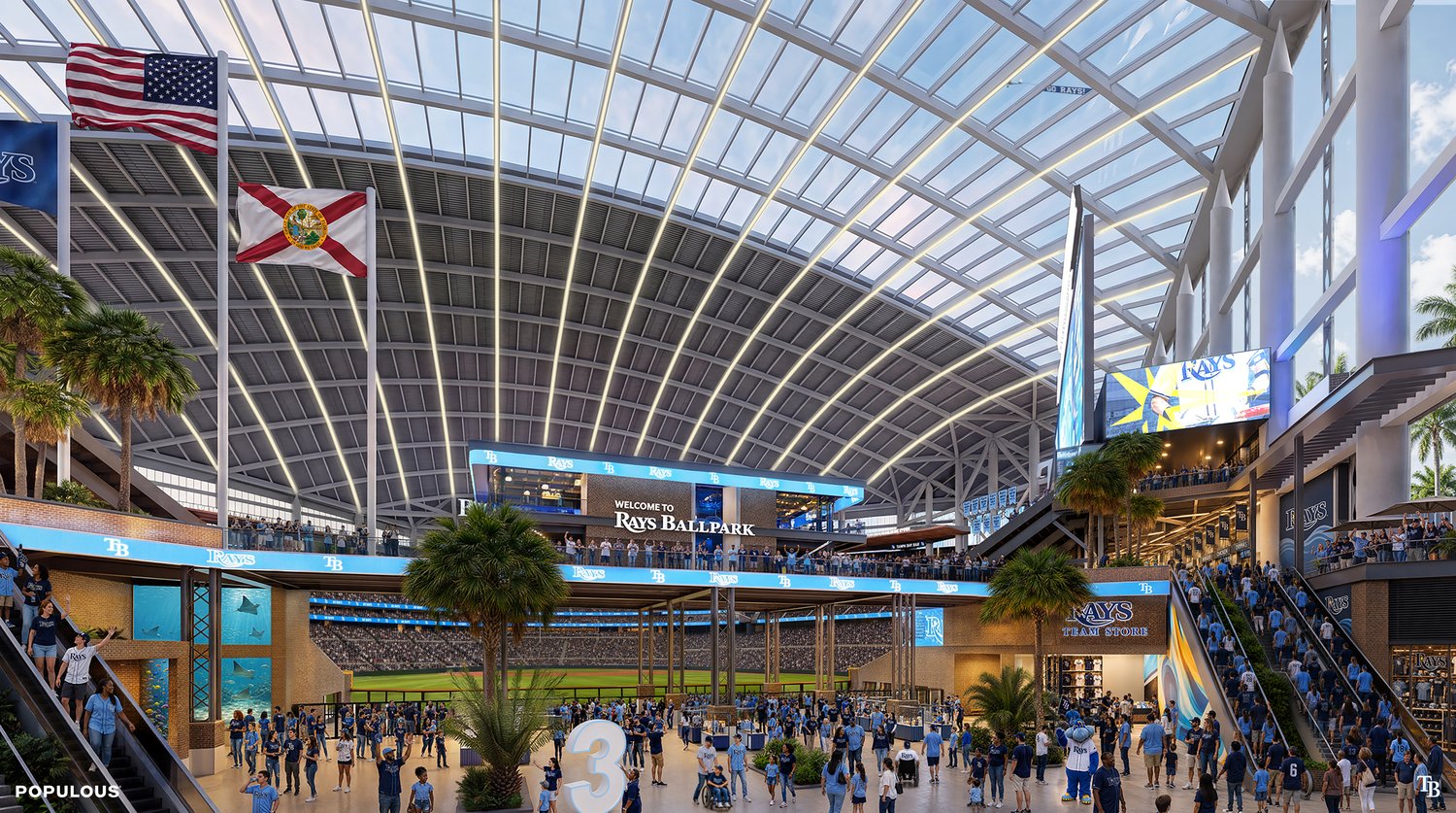Rendering of the ballpark's main concourse and entry atrium, designed by Populous