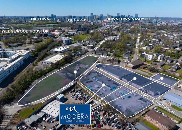 Aerial view of the Modera Chestnut Hill development site south of downtown Nashville
