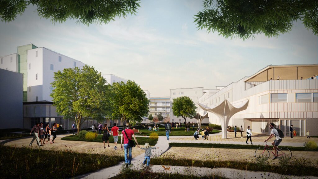 Rendering of The Bloom at Lamar Square, a Foundation Communities affordable housing development in South Austin