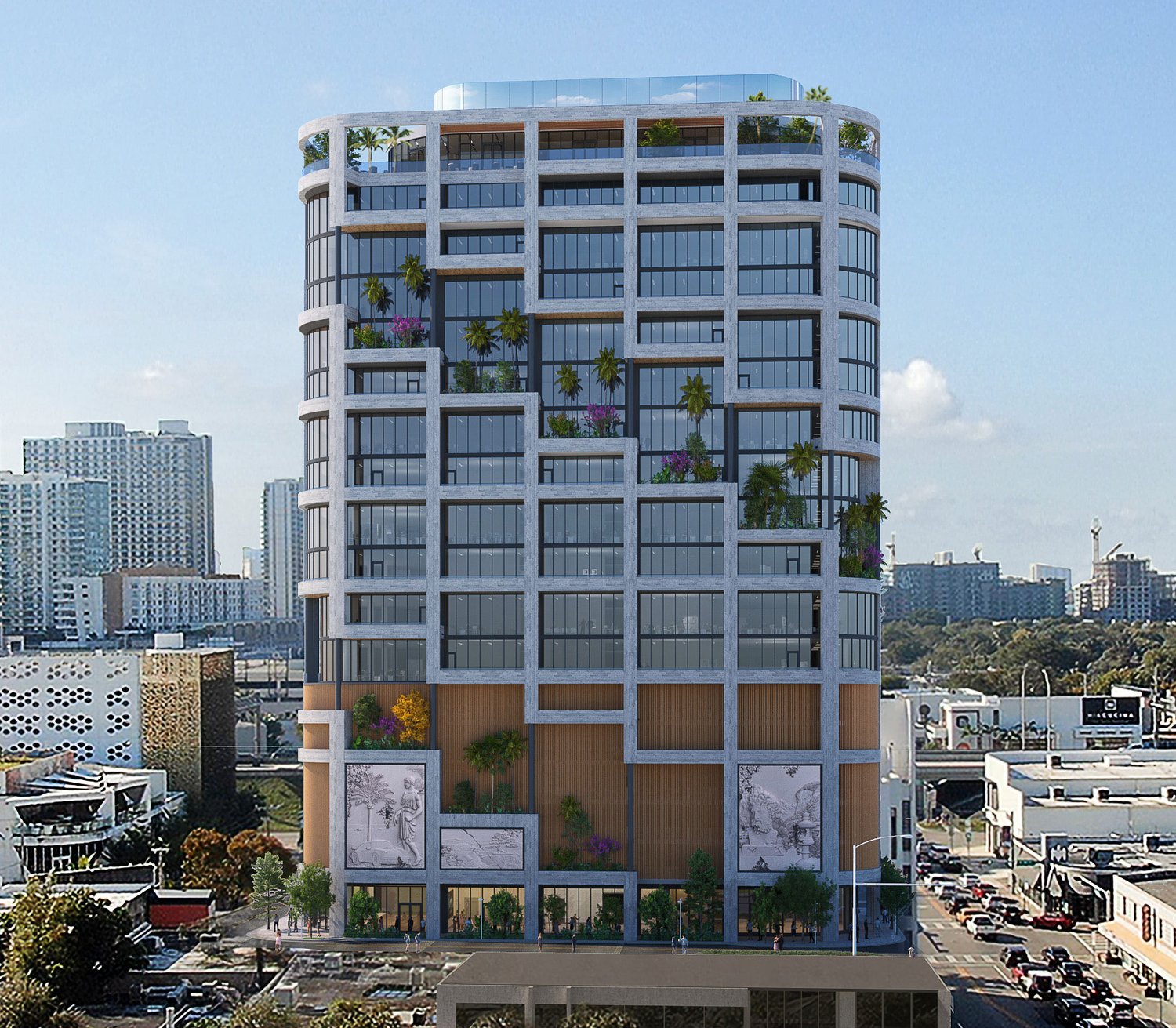 Elevation rendering of The Ursa with the Miami skyline beyond