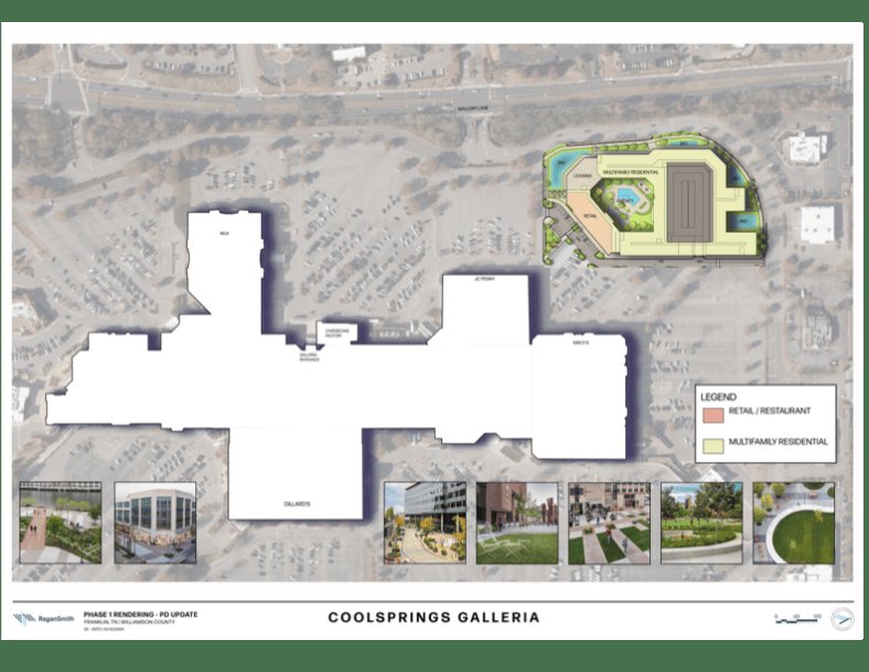 Site plan for the CoolSprings Galleria redevelopment showing the multifamily residential parcel