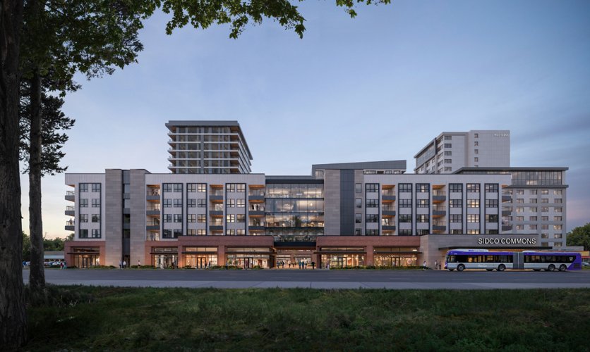 Street-level rendering of SidCo Commons along Sidco Drive