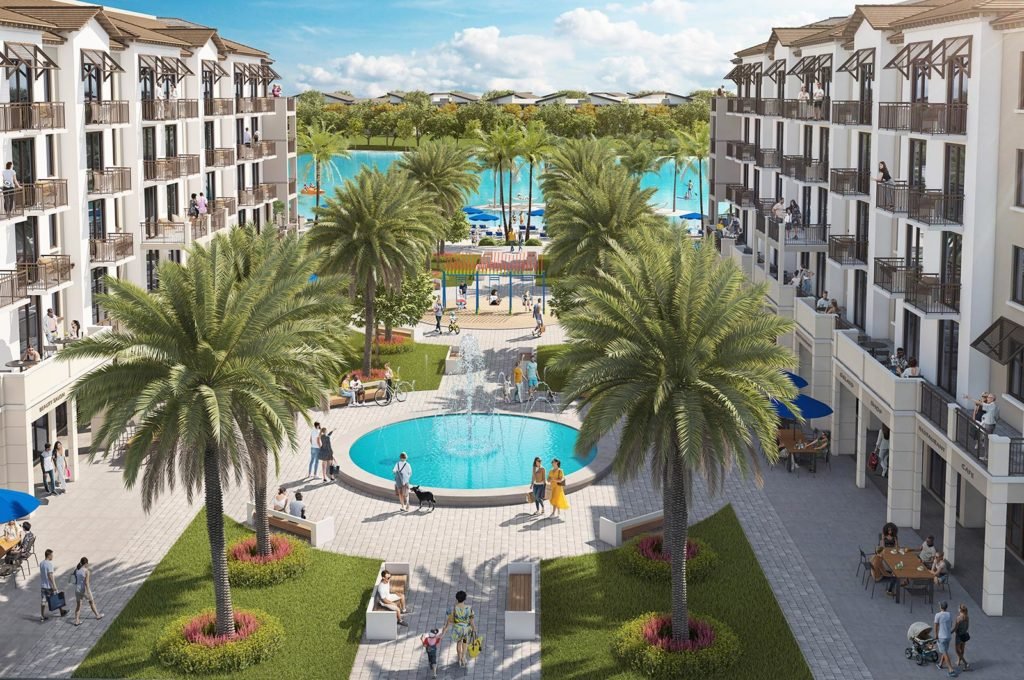 Rendering of the village center plaza at City Park at West Kendall