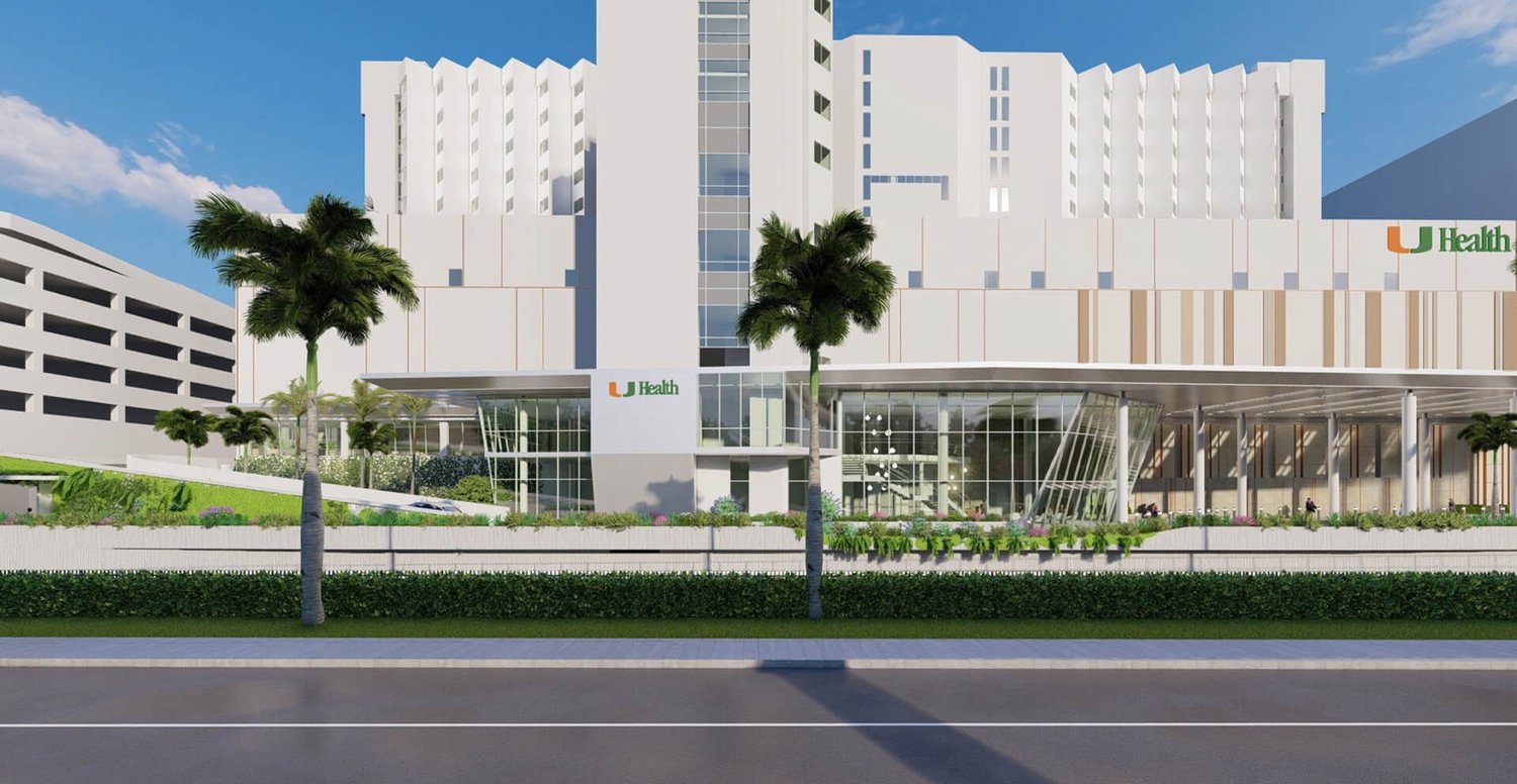 Rendering of the renovated UHealth Tower entrance at 1400 NW 12th Ave