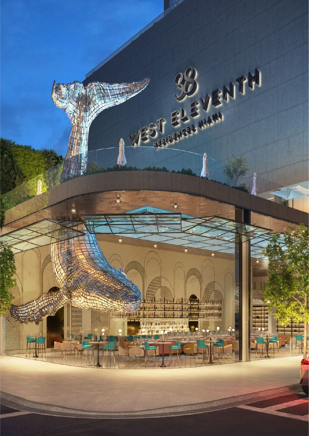 Rendering of the ground-level restaurant and entry at 38 West Eleventh