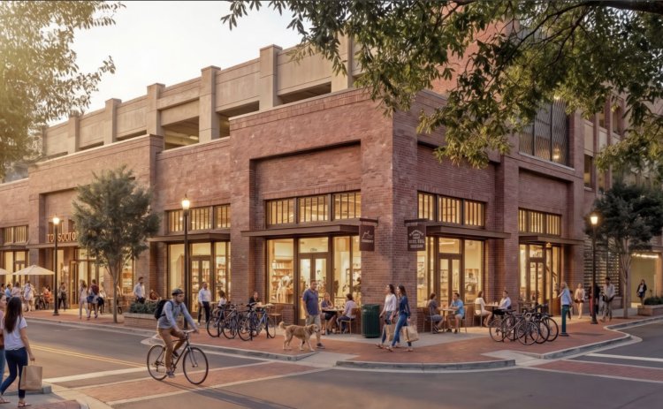 Rendering of the ground-floor retail space planned for the proposed Red Poppy Lot parking garage on Main Street