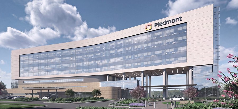 Close-up rendering of the proposed Piedmont Newton Hospital main entrance