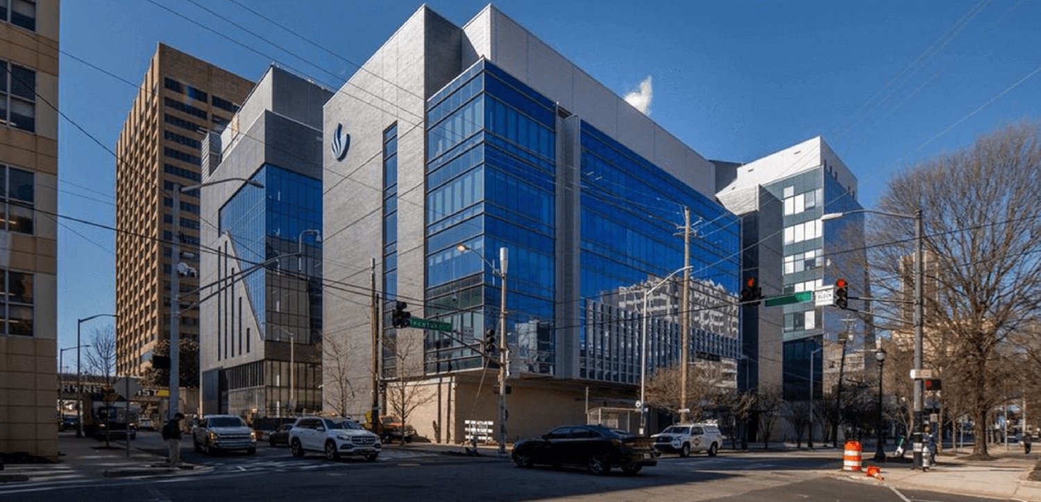 The completed Georgia State University Research Tower viewed from Decatur Street