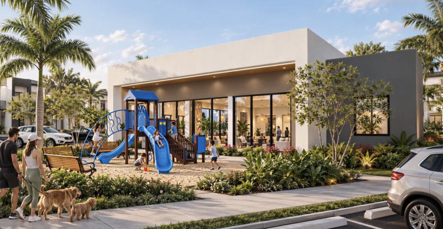 Rendering of the clubhouse and playground at the proposed 1927 NW 105th St development