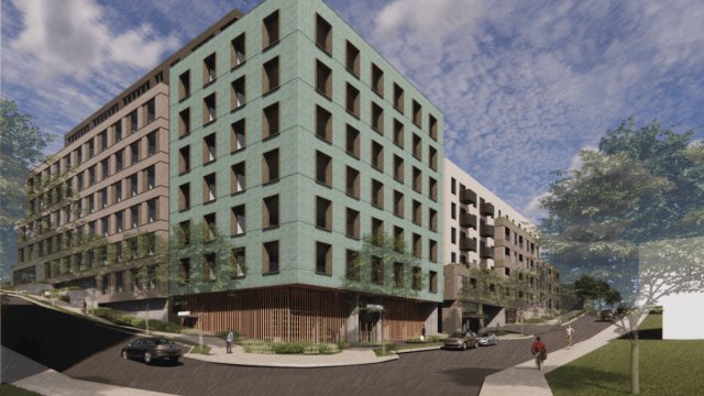 Rendering of Martin & Merritt at the corner of Martin Street and Hamilton Avenue