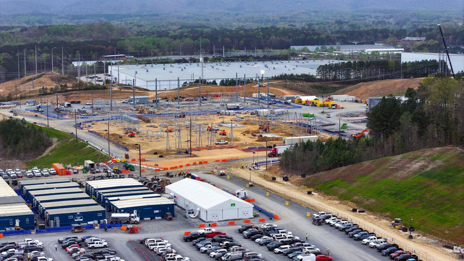 Construction crews at work on a data center site in metro Atlanta, where building activity has set records