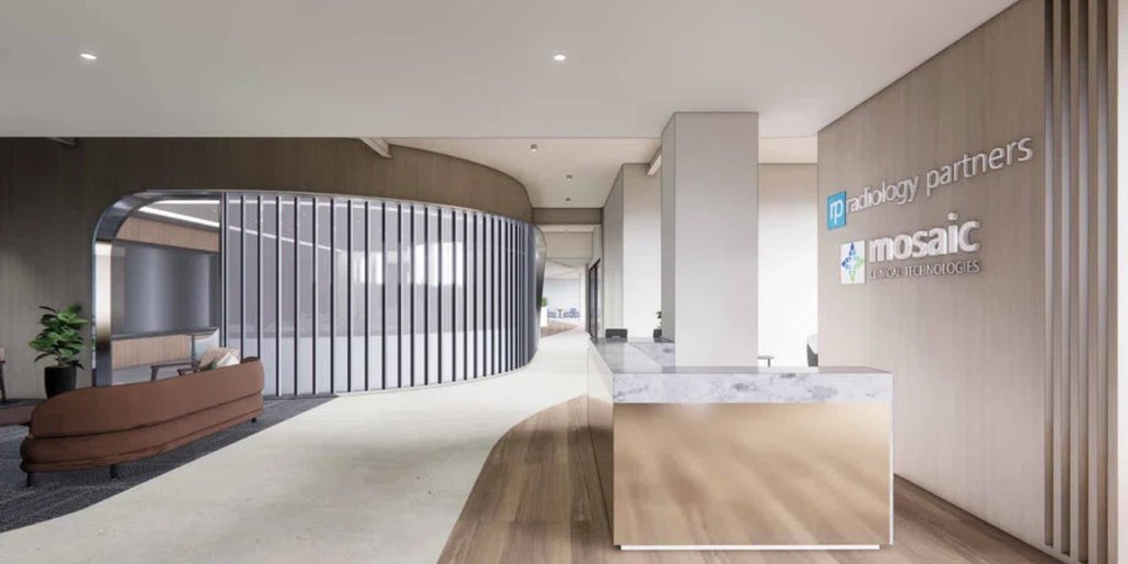 Rendering of the Radiology Partners reception lobby at its new Nashville Yards headquarters