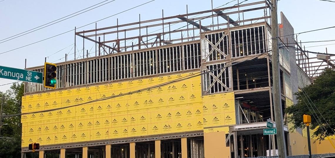 The 1913 Piedmont Rd self-storage project under construction at Monroe Drive and Kanuga Street