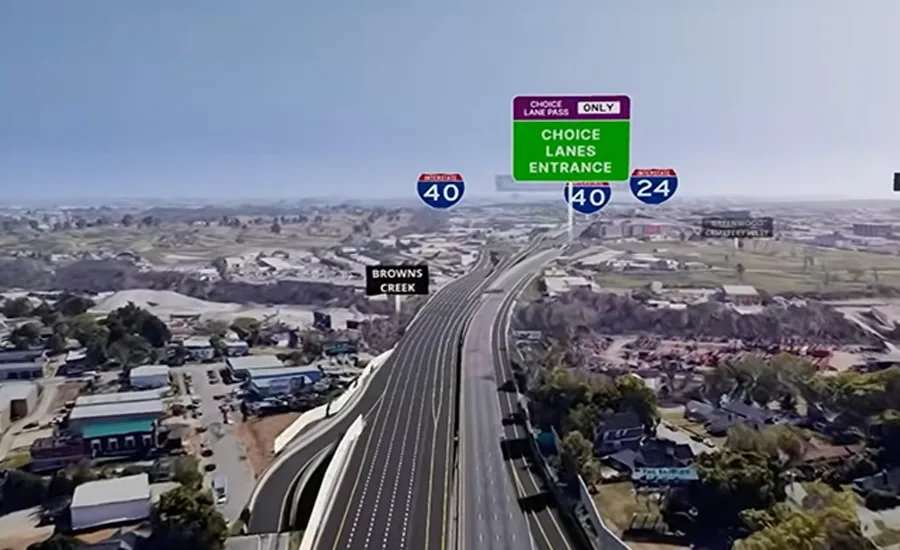 Rendering of the Choice Lanes entrance at the I-24/I-40 interchange near Browns Creek in southeast Nashville
