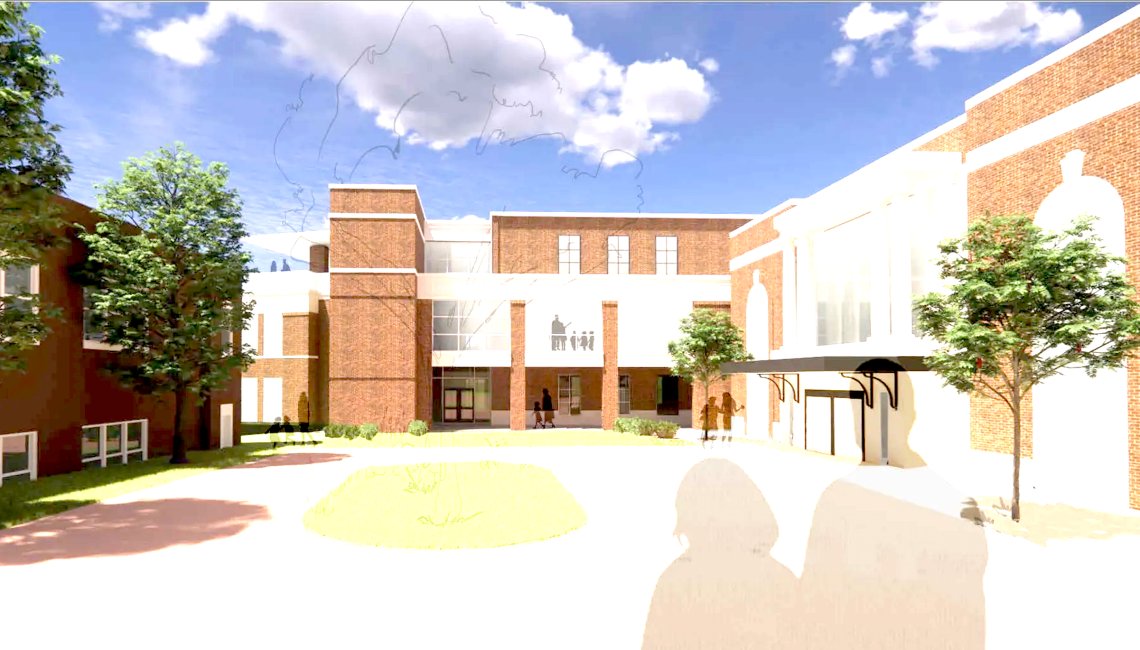 Courtyard view rendering of The Temple Early Learning Center expansion