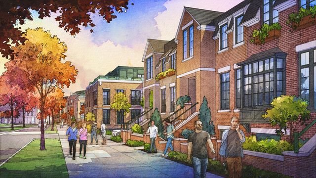 Rendering of townhomes at The Middle Eight
