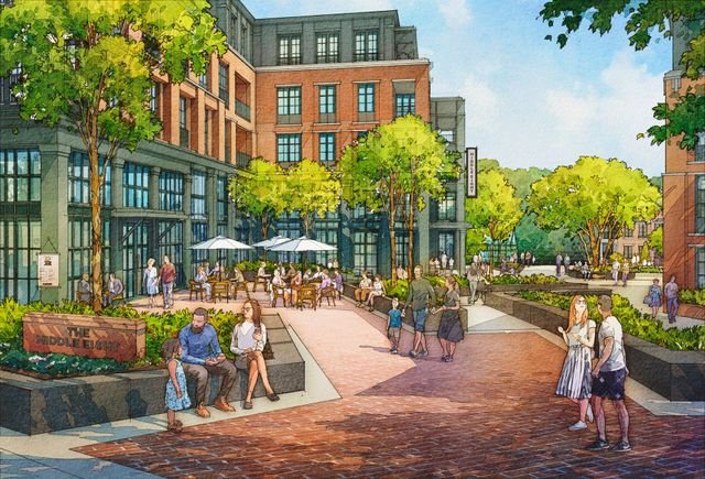 Rendering of The Middle Eight's retail plaza and outdoor dining