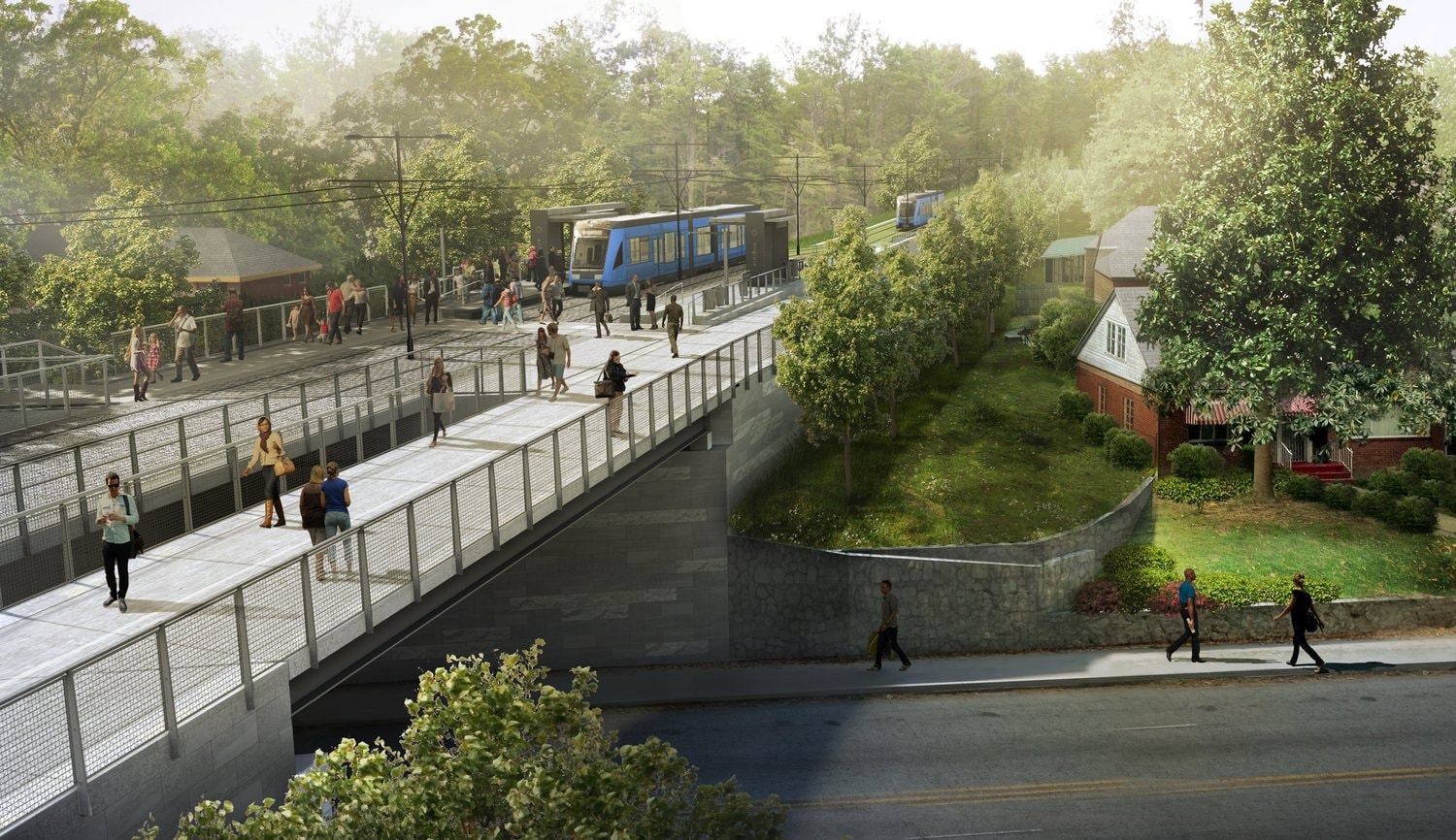 Rendering of a proposed elevated light rail station along the Atlanta Beltline