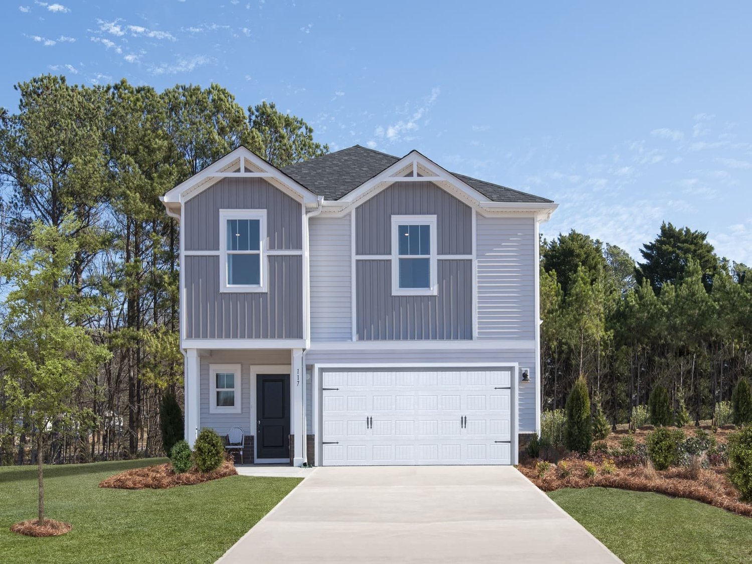 A two-story model home at Russell Grove in northeast Charlotte