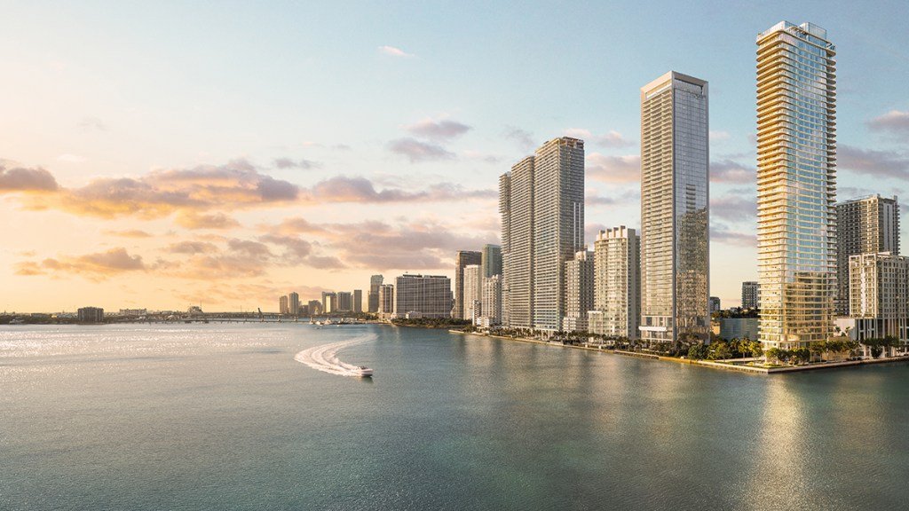 Rendering of LILLI (right) rising above the Edgewater waterfront along Biscayne Bay