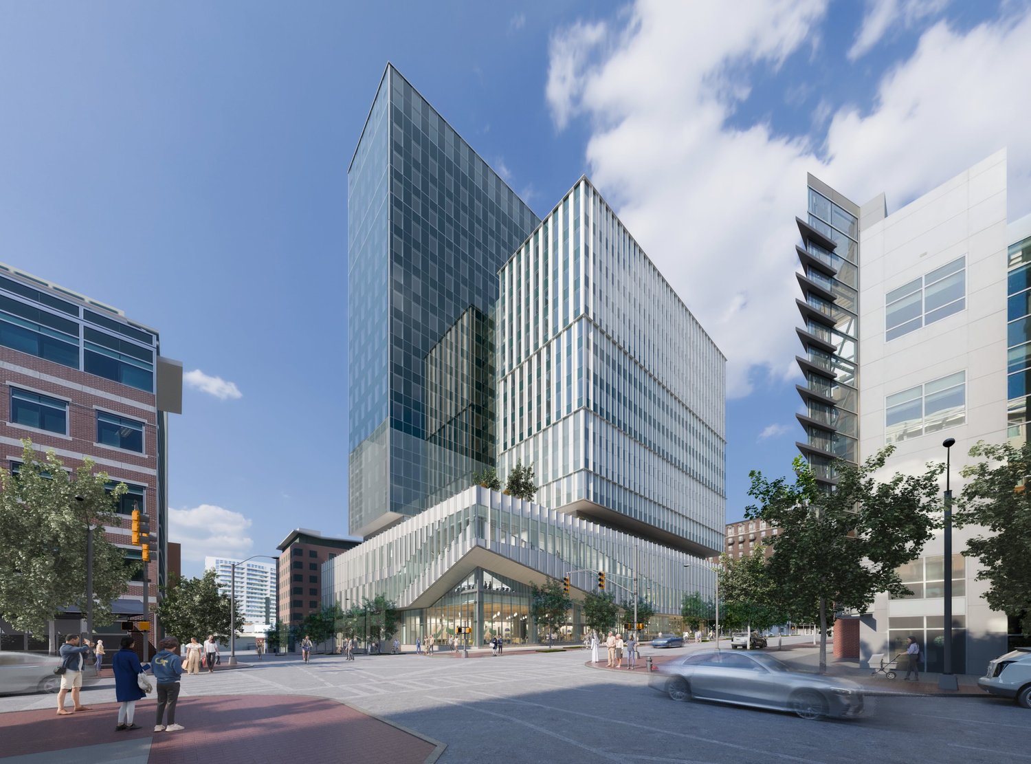 Rendering of Tech Square Phase 3 showing both towers rising above the shared podium in Midtown