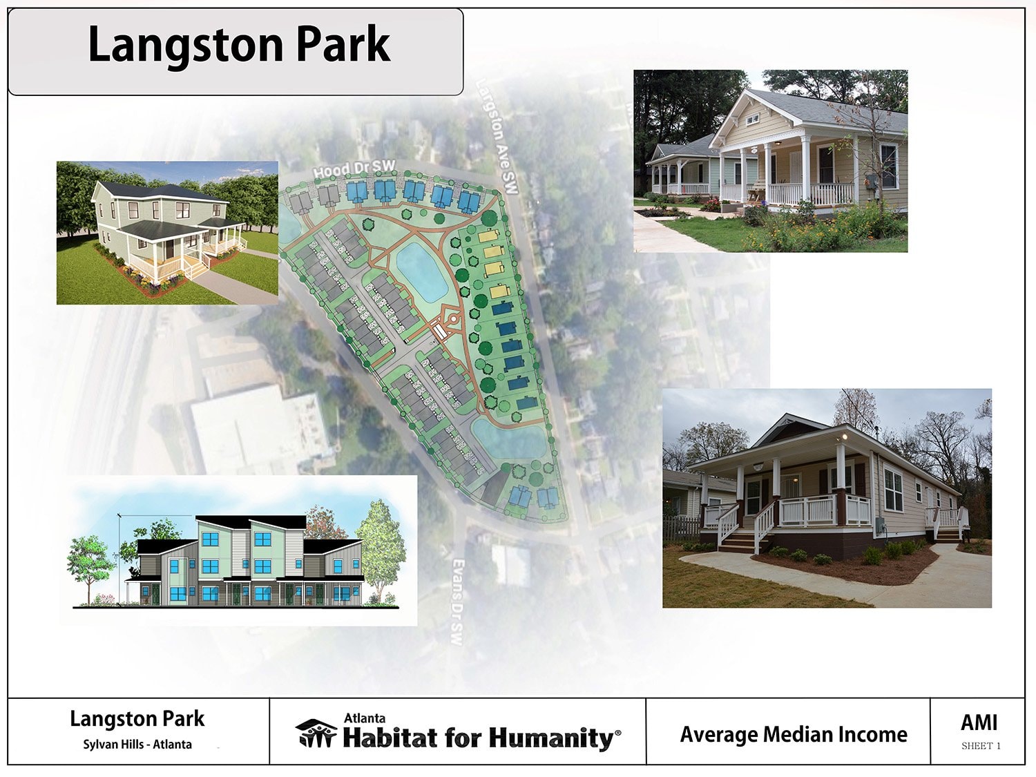 Langston Park site plan and home designs by Atlanta Habitat for Humanity in Sylvan Hills