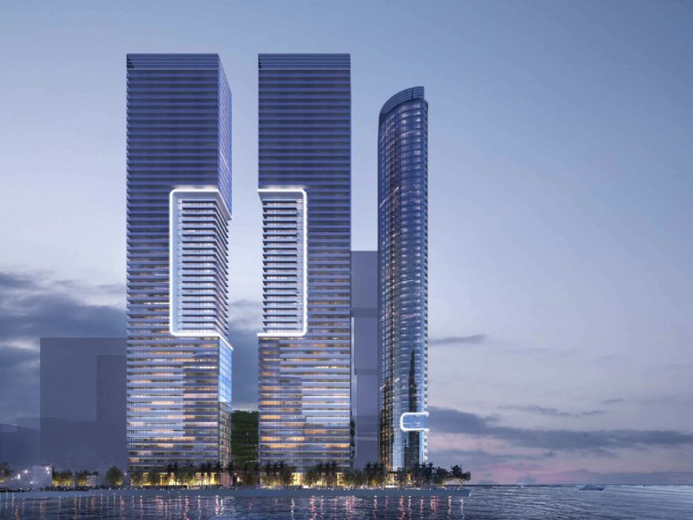 Earlier rendering of the proposed three-tower Biscayne 21 redevelopment in Edgewater (Two Roads Development / Arquitectonica)