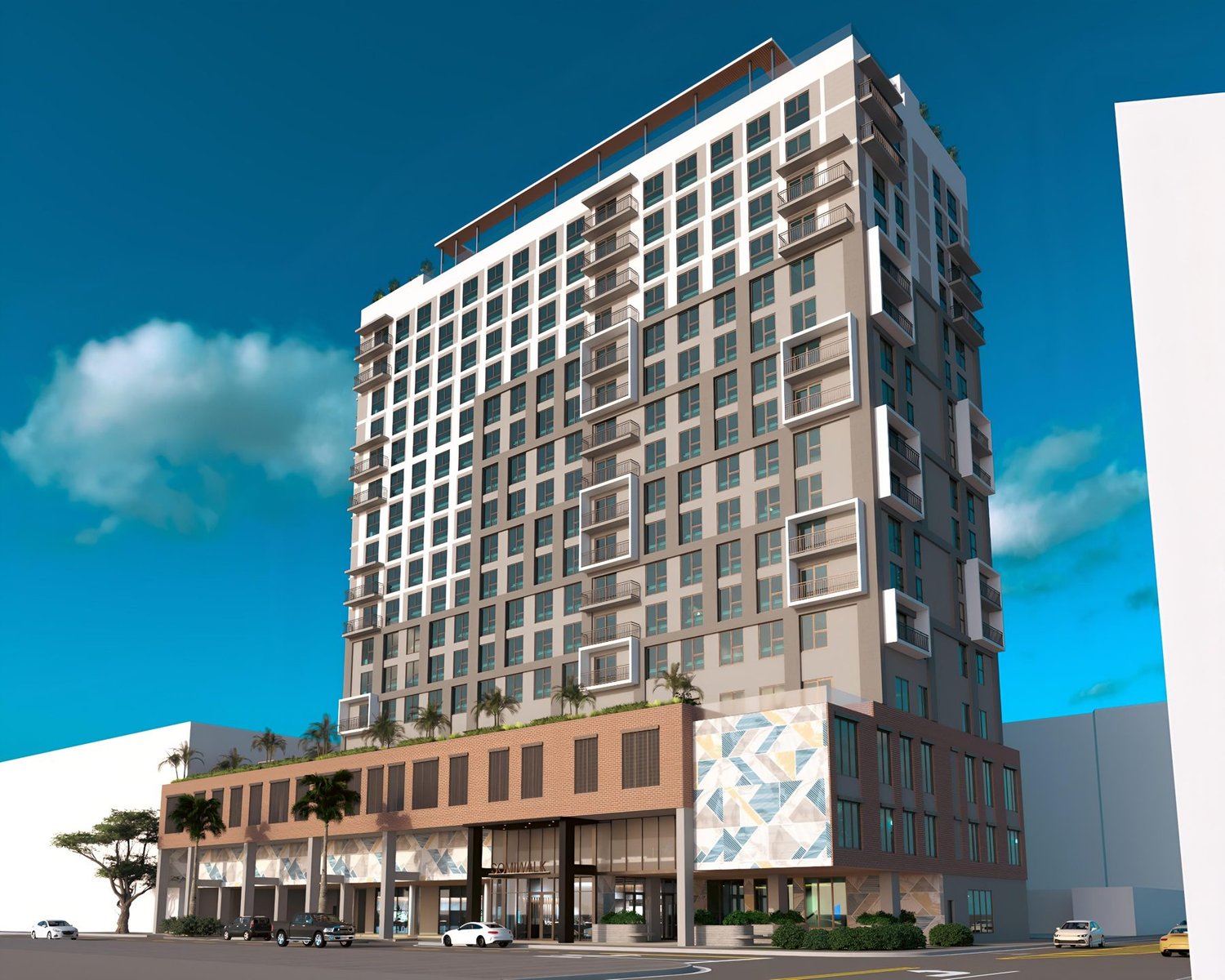 Rendering of SoMi Walk's 16-story student residence tower at 5959 SW 71st Street, South Miami
