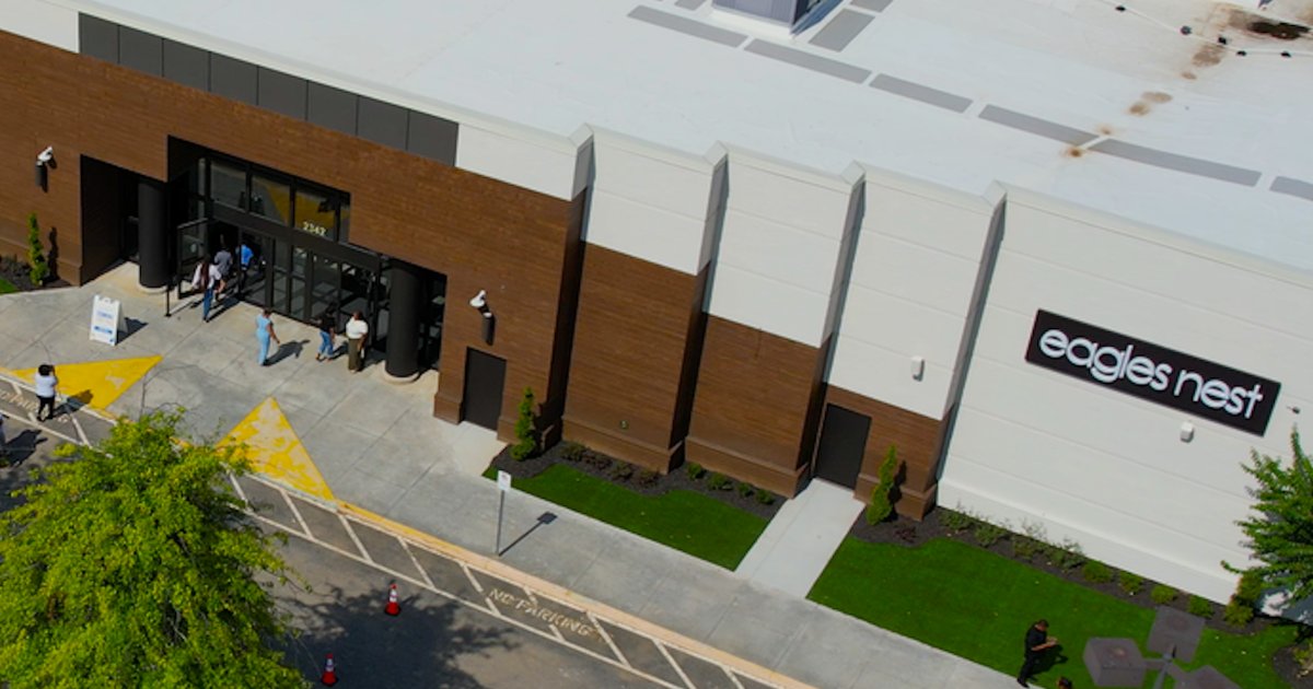 Aerial view of the Eagle's Nest Church entrance at the former Roswell Kohl's