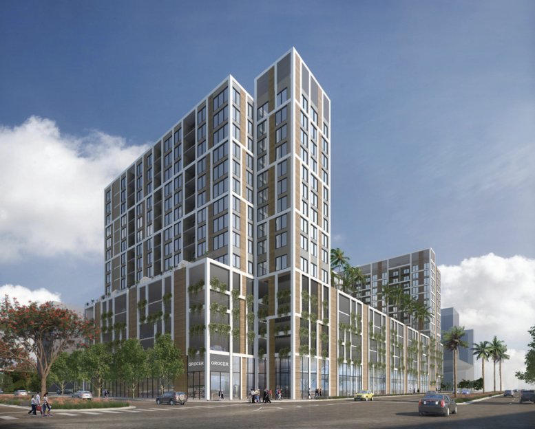 Rendering of the first residential towers at Upland Park Phase One