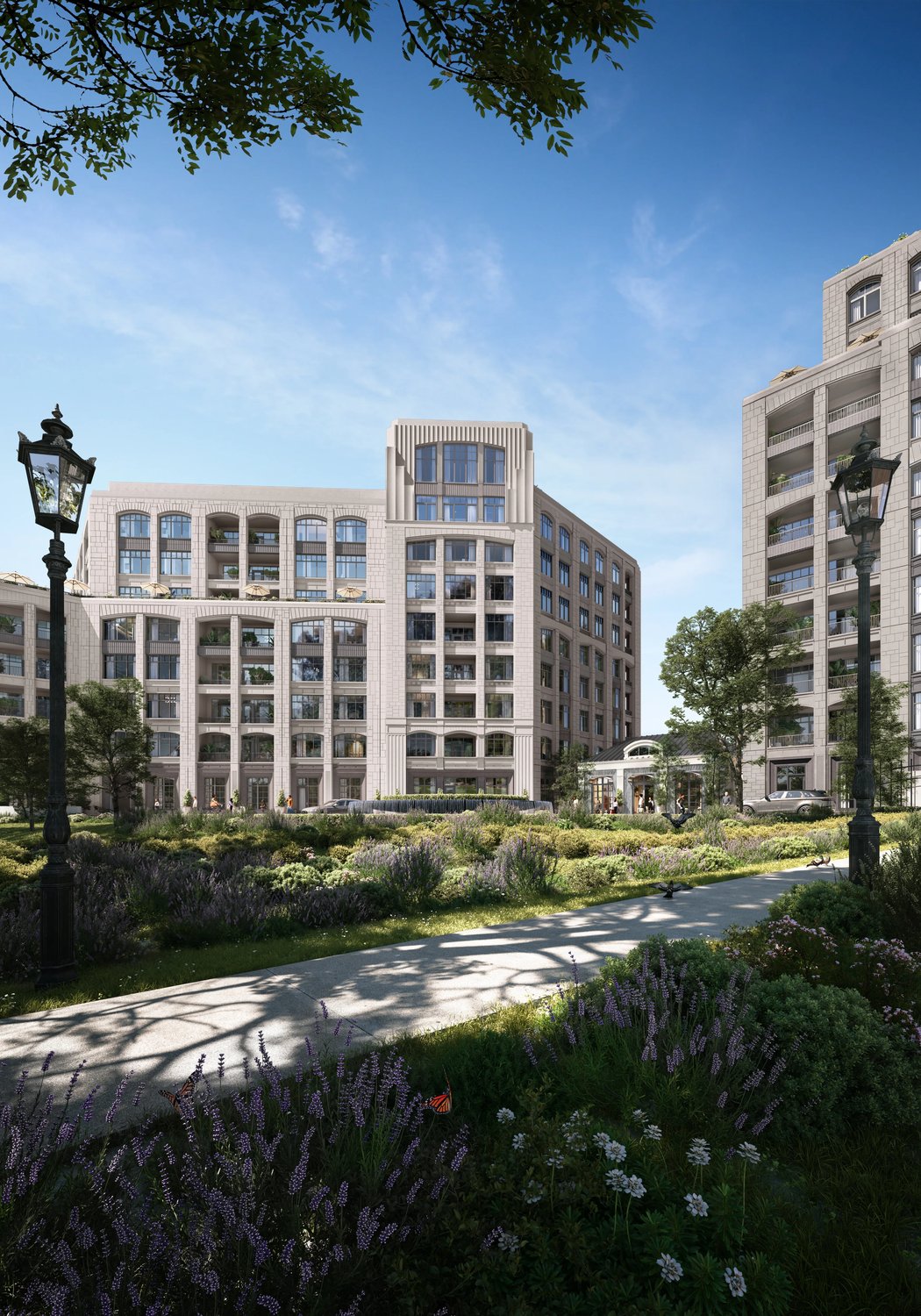 Rendering of The Residences at Belle Meade Village from the project's landscaped grounds