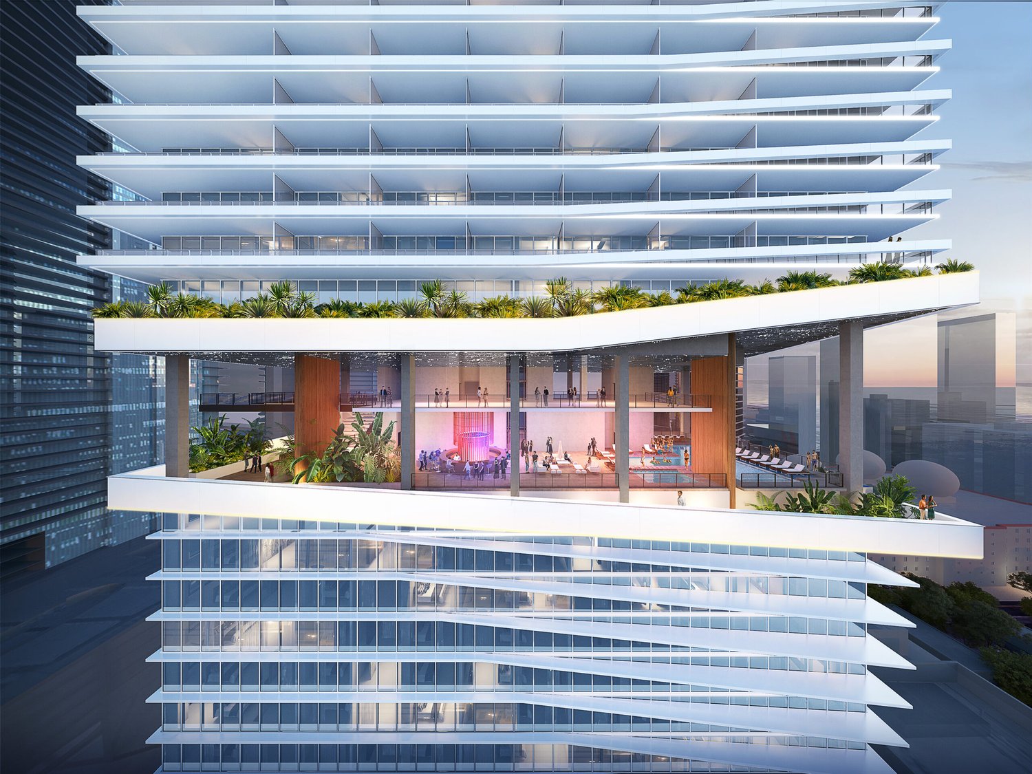 Rendering of the amenity deck at Miami Worldcenter Block C East Hotel & Residences